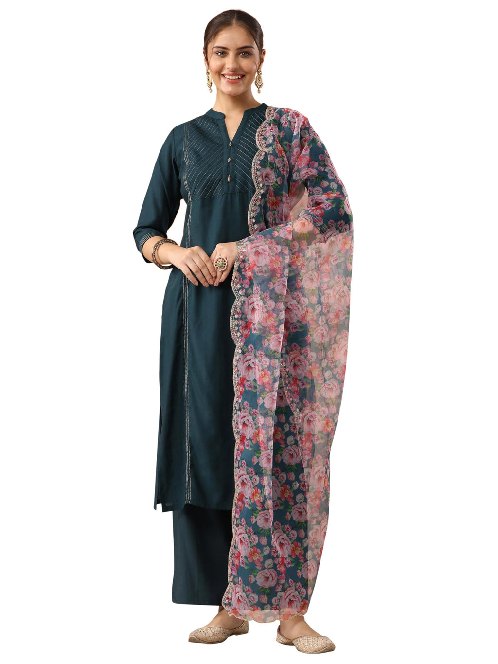 Libas WomenS Viscose Kurta Set (400691_Teal