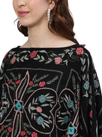 Ishin WomenS Cotton Black Embroidered Kaftan Dress