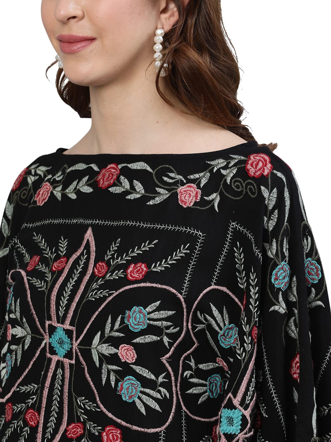 Ishin WomenS Cotton Black Embroidered Kaftan Dress