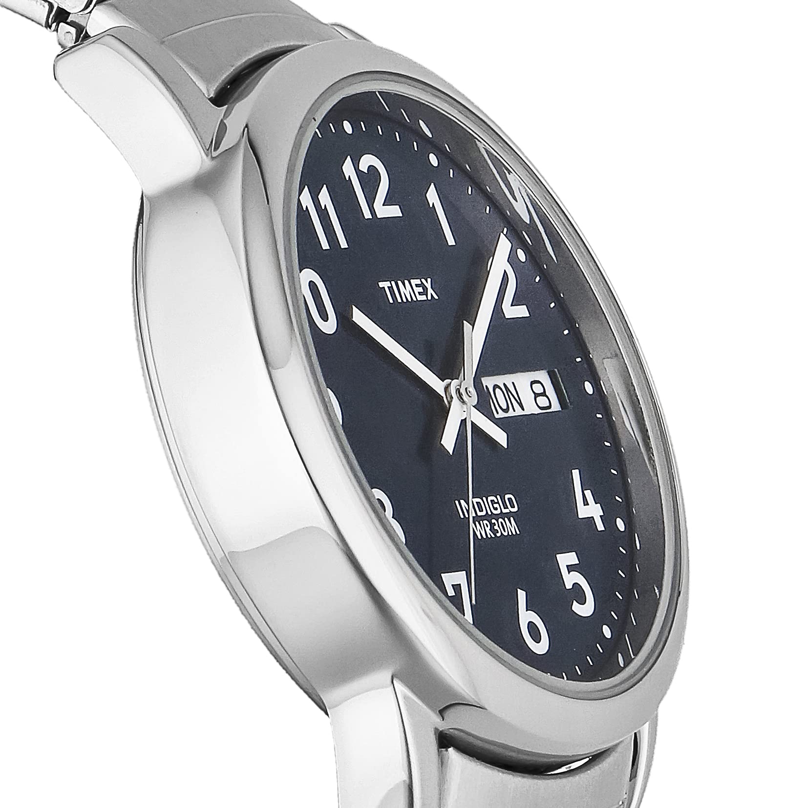 Timex Men's Easy Reader 35mm Day-Date Watch - Silver-Tone Case Blue Dial with Silver-Tone Expansion Band