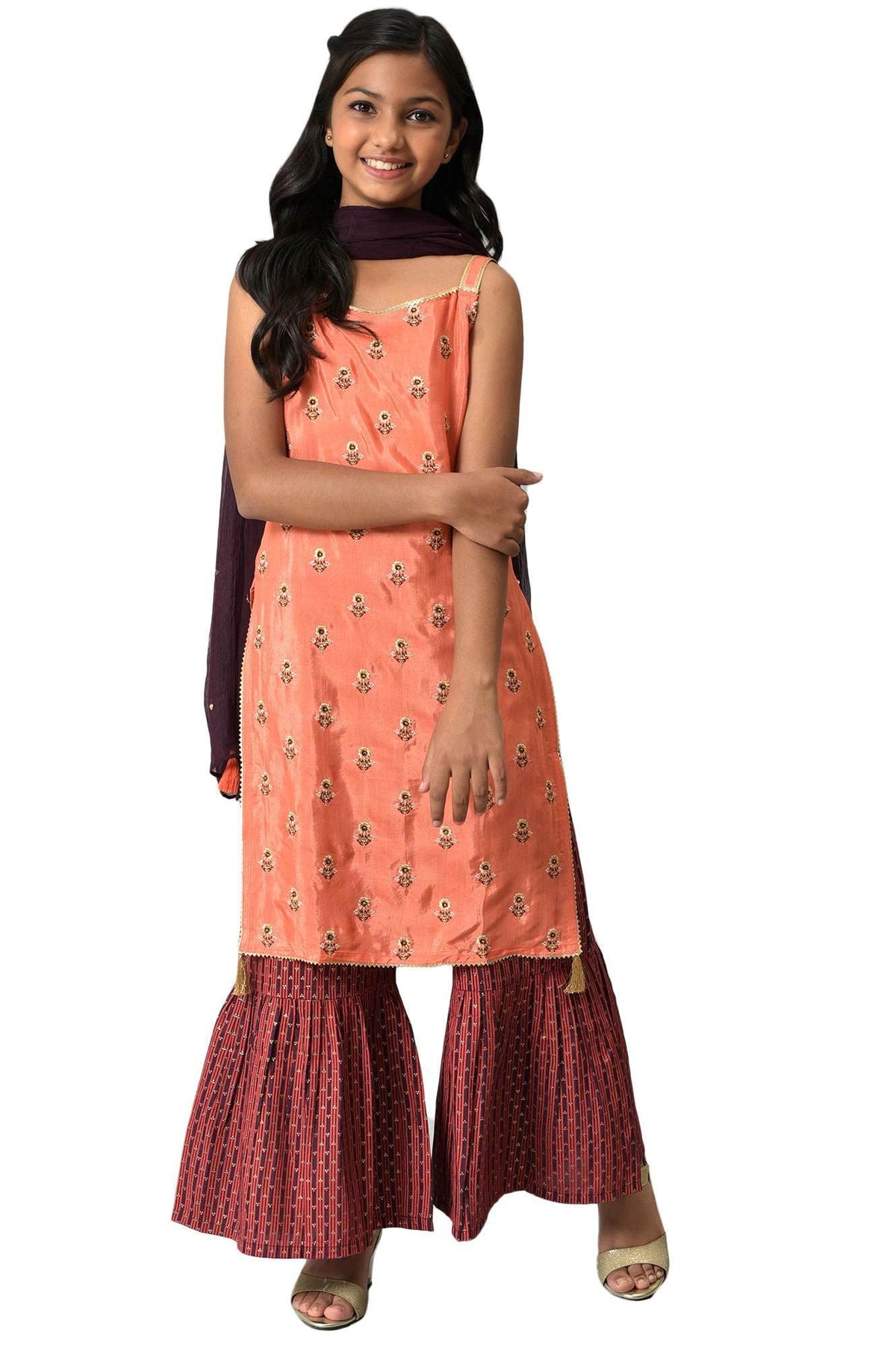 Aurelia Girls Viscose Kurta & Sharara & Dupatta (22AUG10274B-604092_Orange