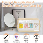 Chenille Letter Clear Makeup Bag with Zipper and Waterproof Nylon