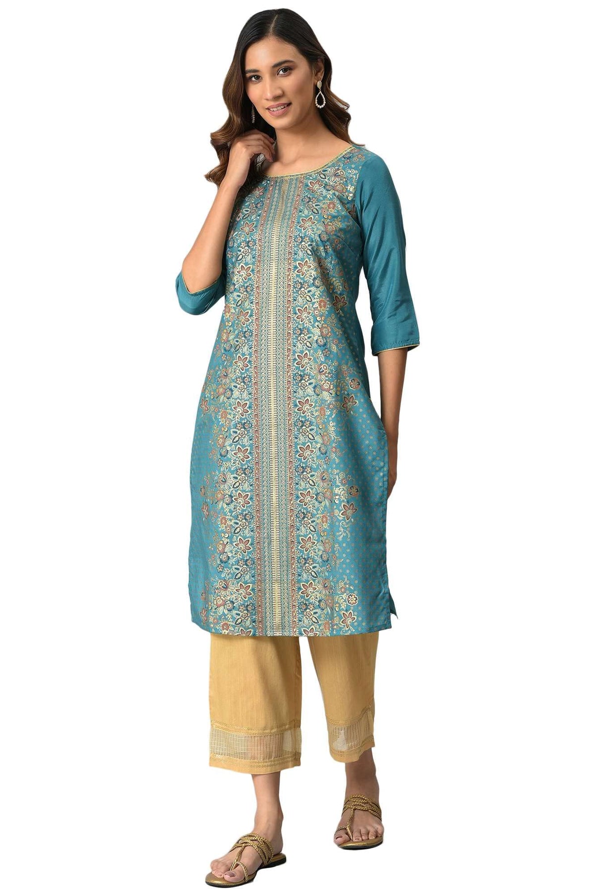 Aurelia Womens Polyester Regular Kurta (22AUA13673-506069_Green