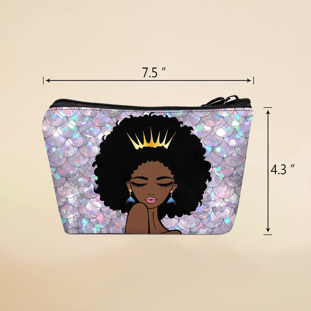 BDAWQUG Women Small Makeup Bag African Queen Cosmetic Travel Pouch for Purse Mermaid Makeup Organizer Afro Queen Thanksgiving Ch