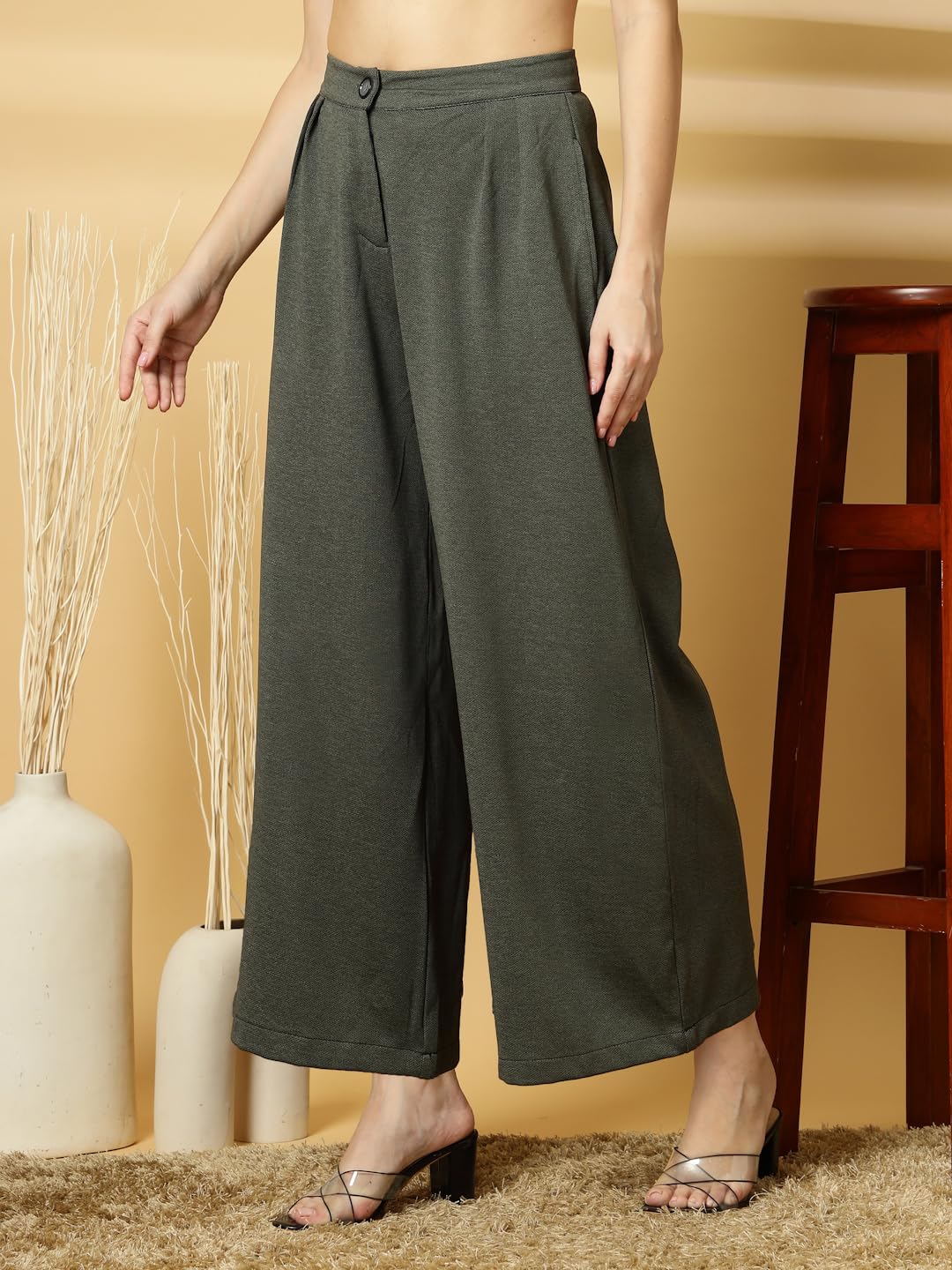 OOMPH! Matty Wide Leg Pants|Flared Korean Style Formal Pants|Baggy and Loose Trouser for Girls and Women|Stylish Korean Trousers