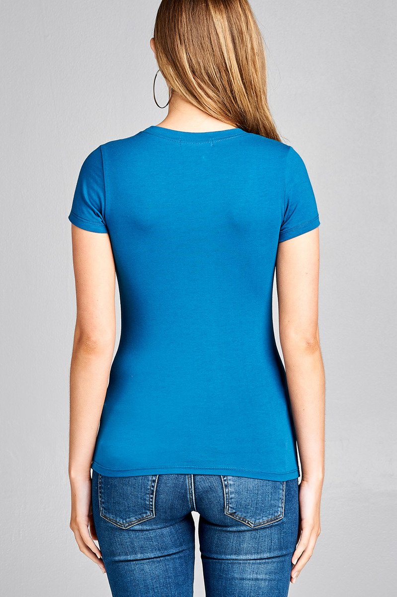 Emmalise Women's Short Sleeve Tshirt Scoop Neck Tee Shirt (Medium, Sea Teal)