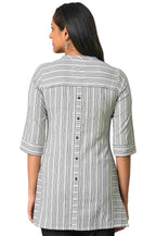 White Striped Collar Band With V-Slit Kurti