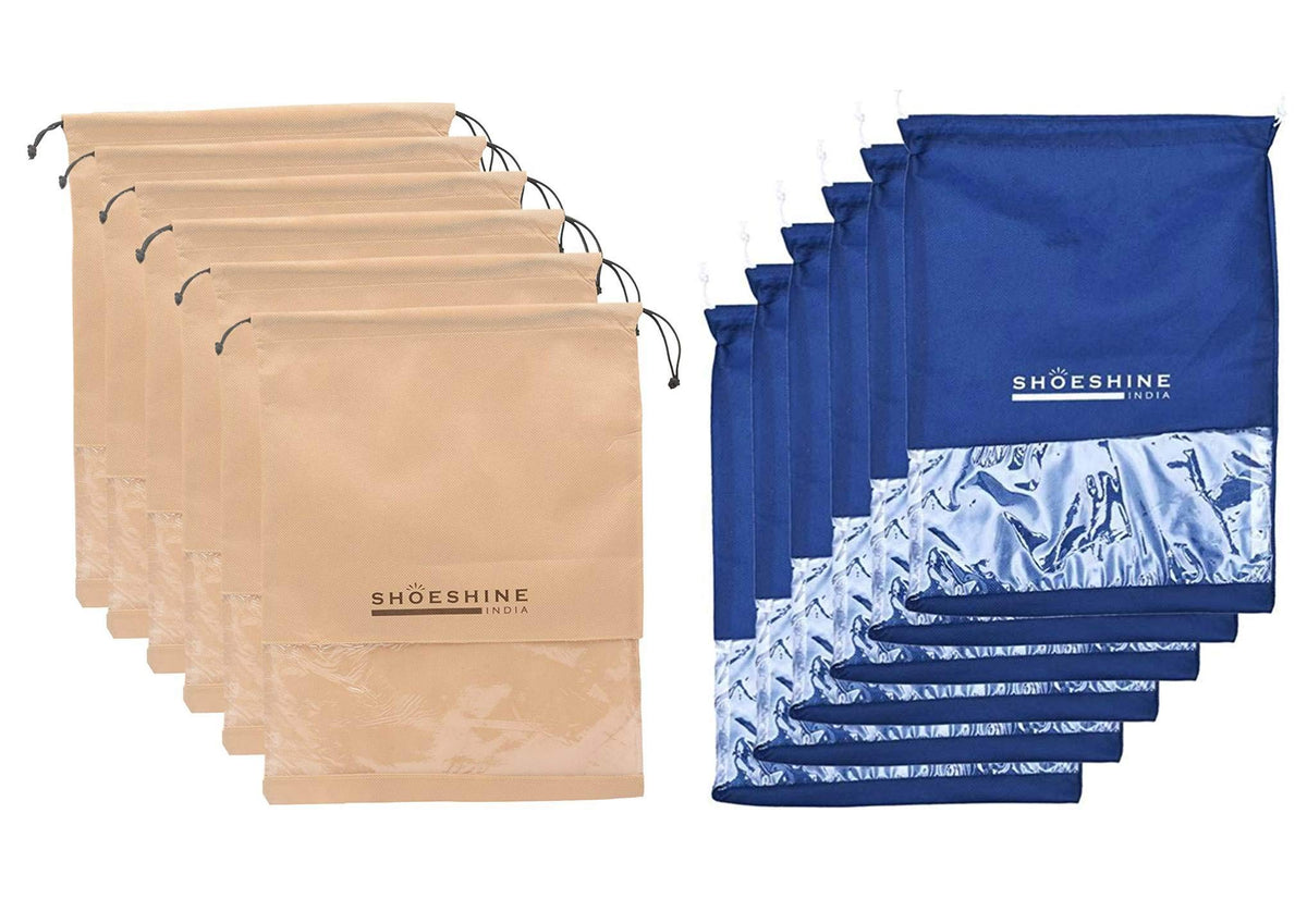 Shoeshine Shoe Bags With Transparent Window (Pack Of 12) Shoe Cover Pouches Travel Essential Shoe Covers Best For Shoe Storage 12
