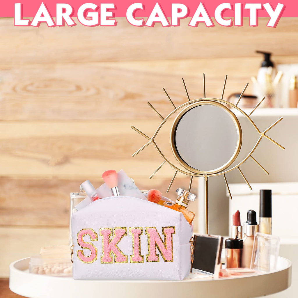 Sanwuta 4 Pcs Hair Face Skin Travel Bag Set Preppy Makeup Pouch PU Leather Skincare Bag Waterproof Cosmetic Organizer Birthday