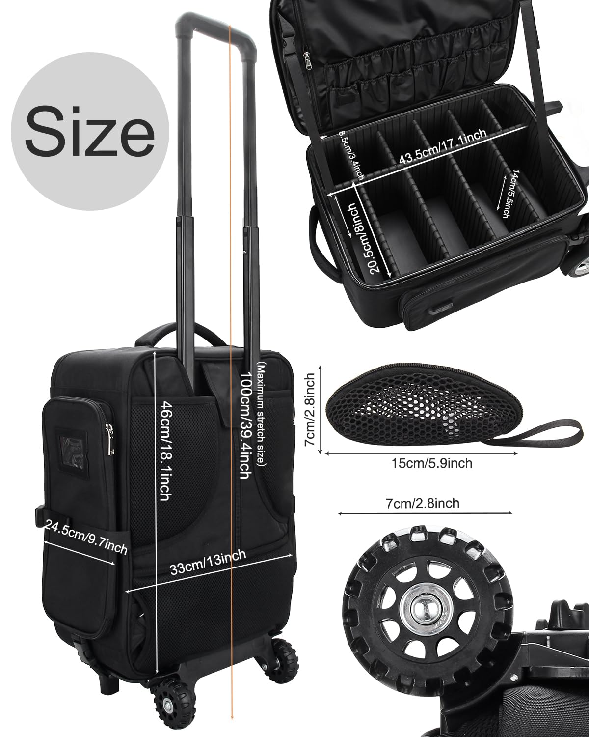 Relavel Rolling Makeup Case with 4 Clear Makeup Bags, Makeup Backpack with Adjustable Dividers,Cosmetic Train Case Storage with