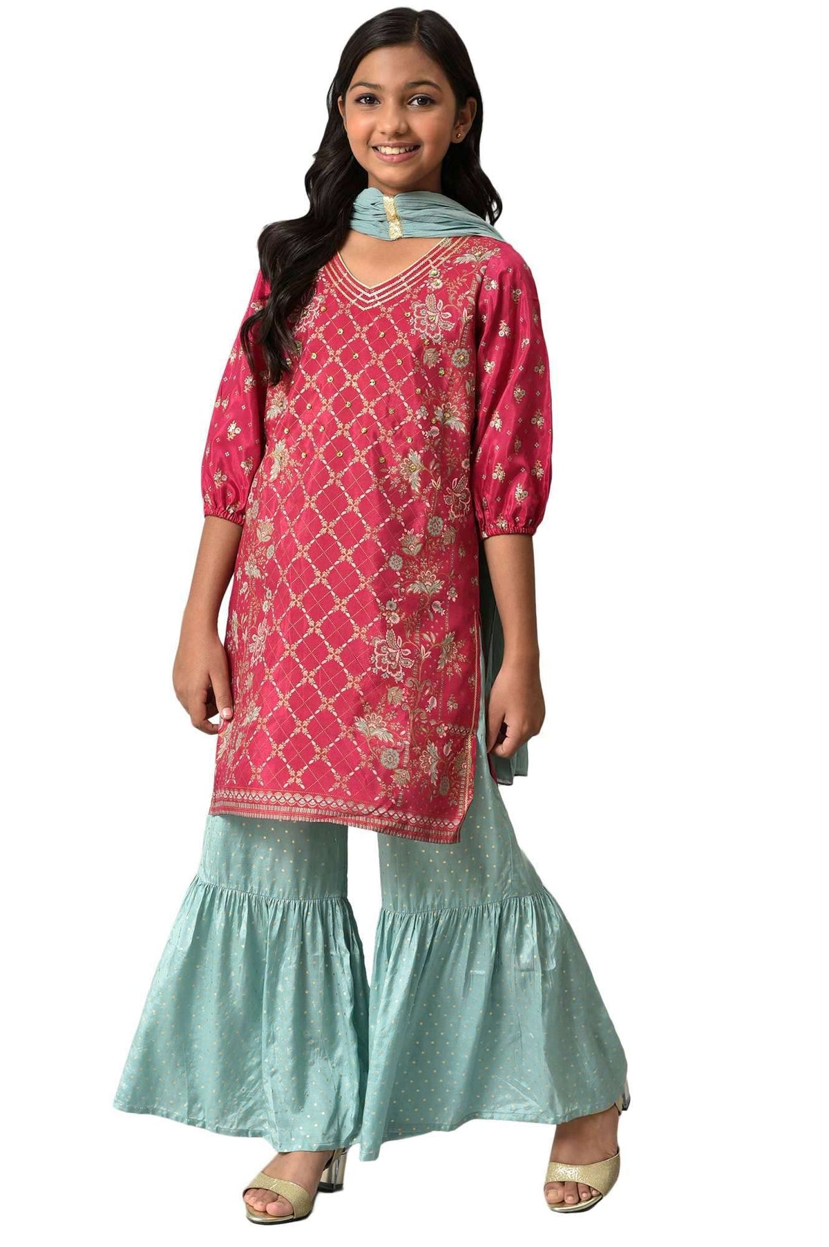 Aurelia GirlS Polyester Kurta & Sharara & Dupatta (22Aug10268A-505394_Pink