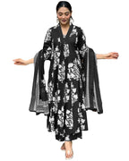 ANNI DESIGNER Womens Rayon Viscose Anarkali Printed Kurta with Pant & Dupatta (Jasiwal Black_L_Black_Large)