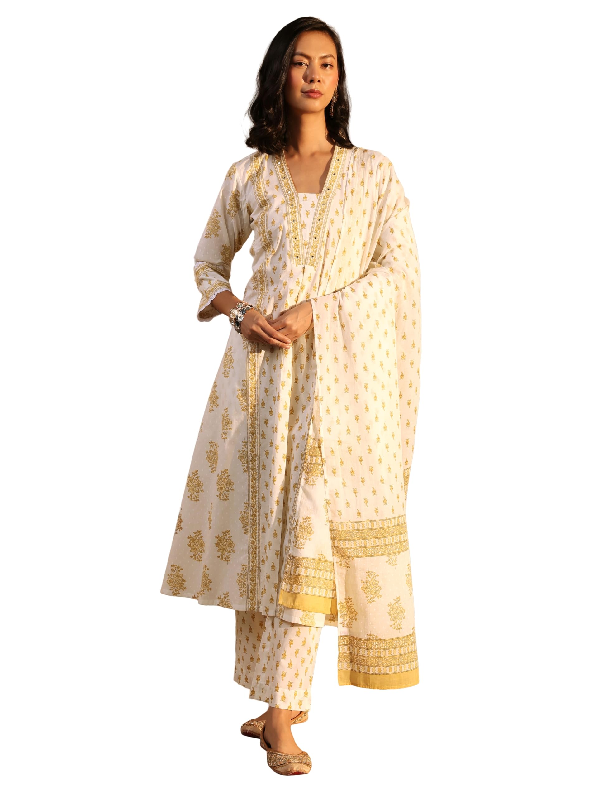 Libas Printed Cotton A-Line Kurta With Trouser And Dupatta-401671Xxl