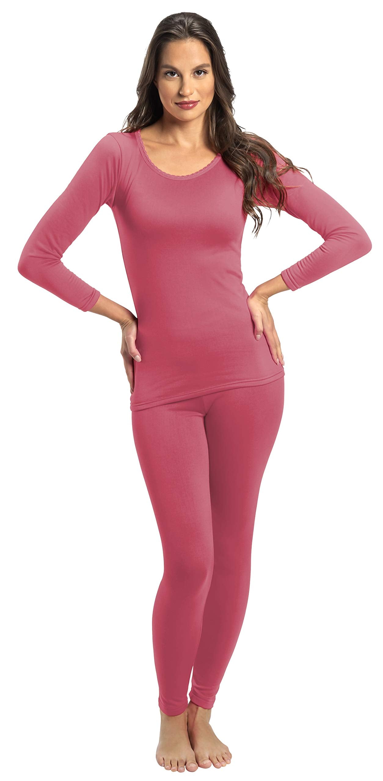 Rocky Thermal Underwear for Women (Thermal Long Johns Set) Shirt & Pants, Base Layer wLeggingsBottoms SkiExtreme cold (Mauve Pin