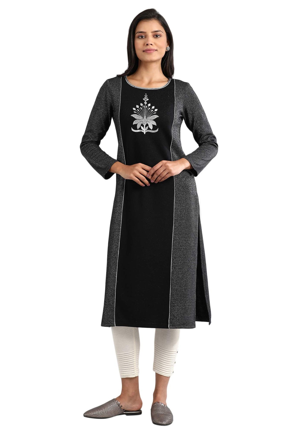 Aurelia Womens Polyester Solid Regular Kurta (20NOA10248-702146_Black_S)