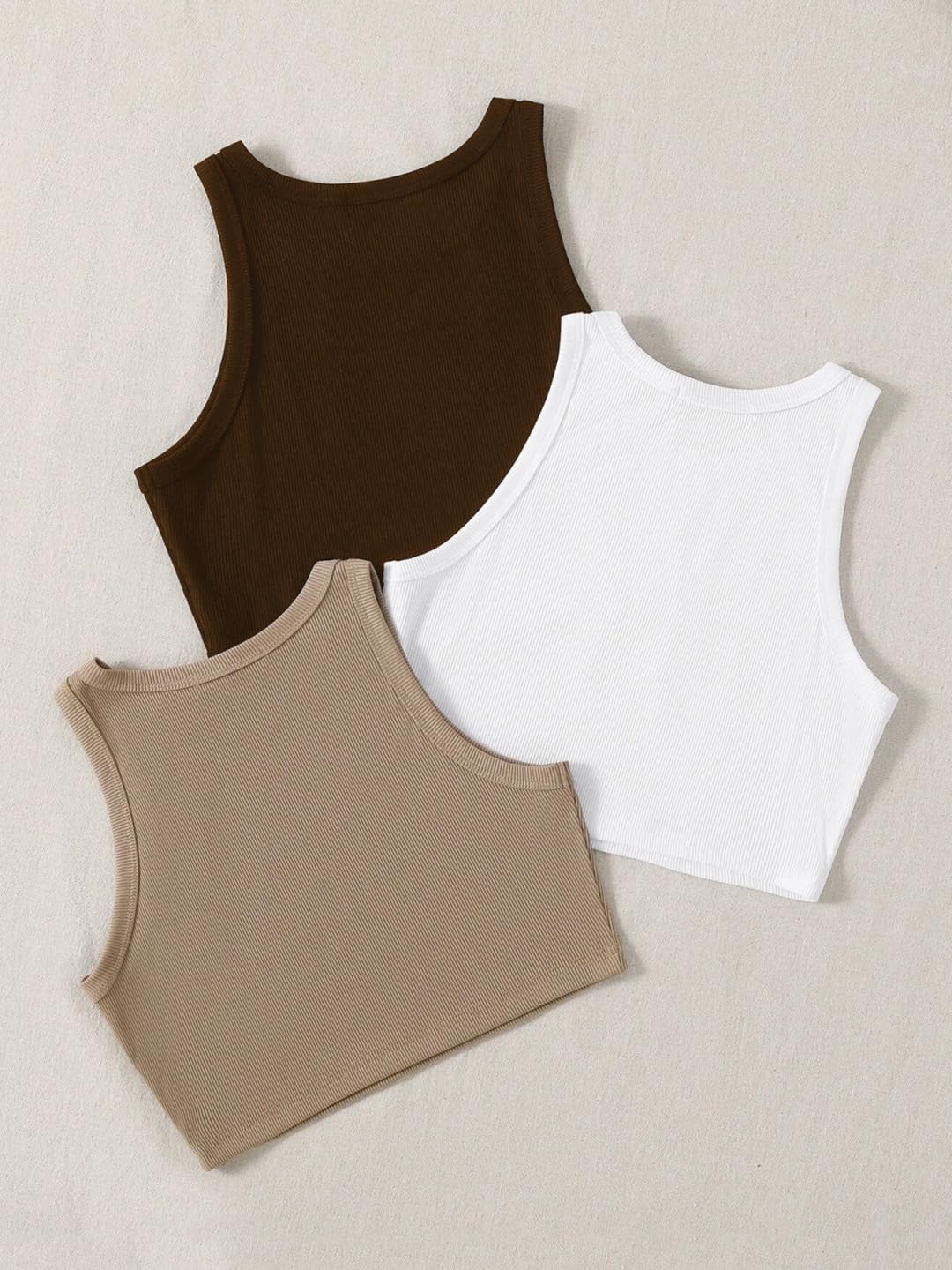 Toochki Tops for Woman | Spandex Top | Crop | Short | Western | for Jeans | Sleeveless | Stretchable | Pack of Three | Beige-Whi