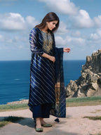 Gosriki Women'S Rayon Viscose Straight Leheriya Printed Kurta With Pant & Dupatta