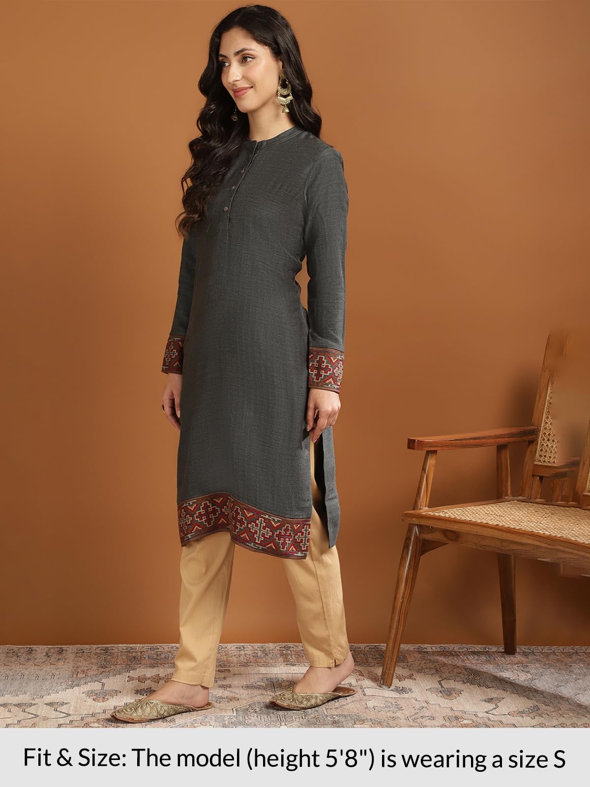 Rangita Grey Acrylic Calf Length Printed Straight Kurti For Women | Kurta For Women