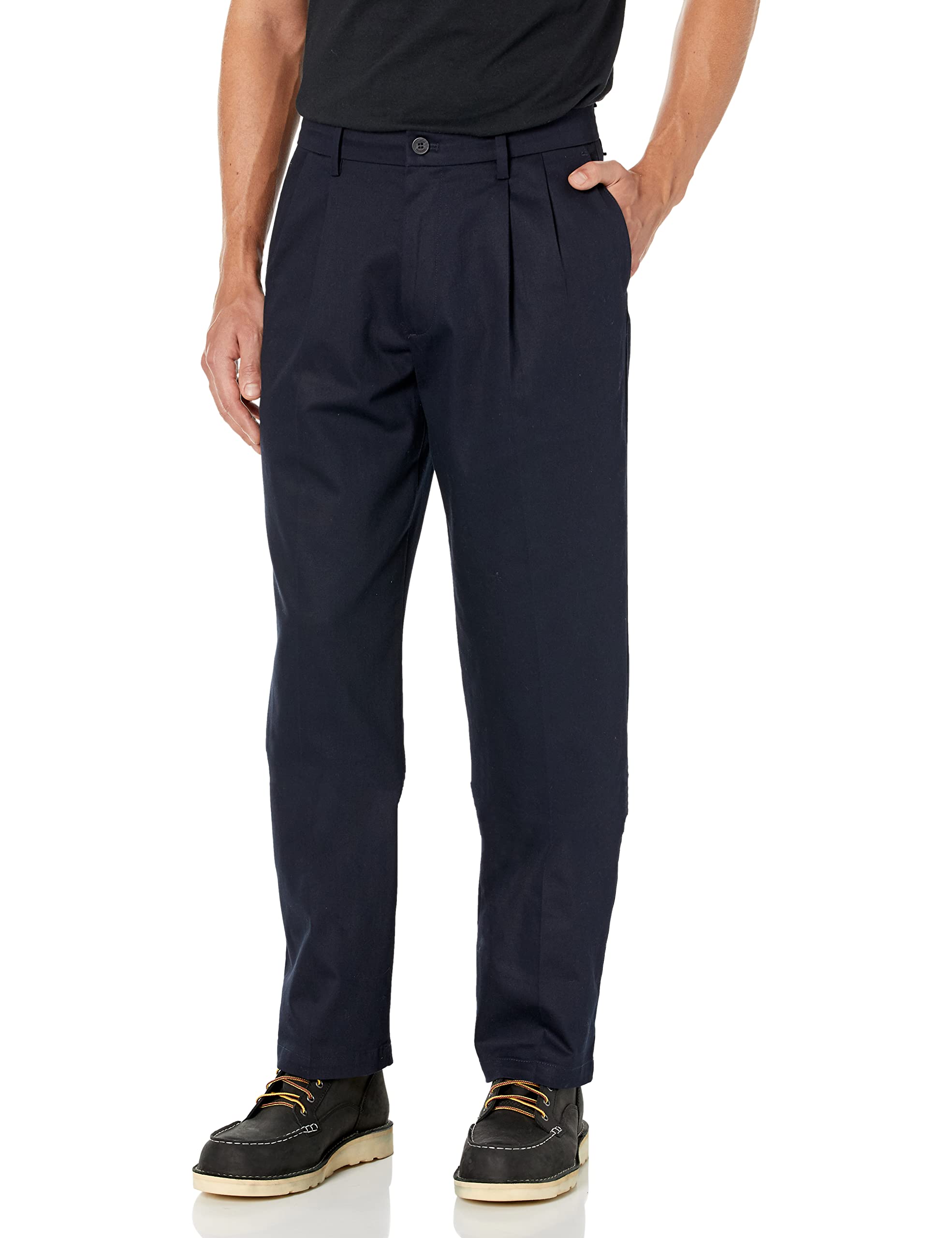 Dockers Men's Classic Fit Signature Khaki Lux Cotton Stretch Pants-Pleated (Regular and Big & Tall), Navy, 32W x 30L