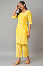 Yellow Polka Dots Printed Cotton Kurta With Narrow Palaza