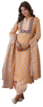 Yashika Women 's Cotton Blend Dupatta Kurta Afghani Set - Ethnic Elegance Incarnated | Perfect Fusion of Tradition and Style, Ye