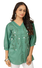 Kesudi WomenS Embroidered Regular Fit Tunic Shirt With Collar Neck - Full Sleeves - Elegant Button-Down Shirt For Office, Casua
