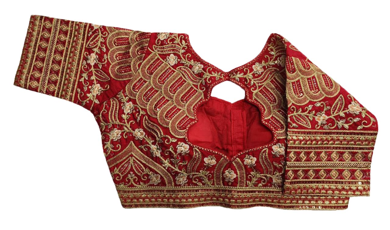 Pujia Mills WomenS Silk Half Sleeve Readymade Embroidery Multi Coding Gold Thread Indian Ethnic Designer Stitched Saree Blouse