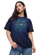 The Souled Store Trident Women and Girls Short Sleeves Round Neck Blue Embroidered Cotton Oversized T-Shirts