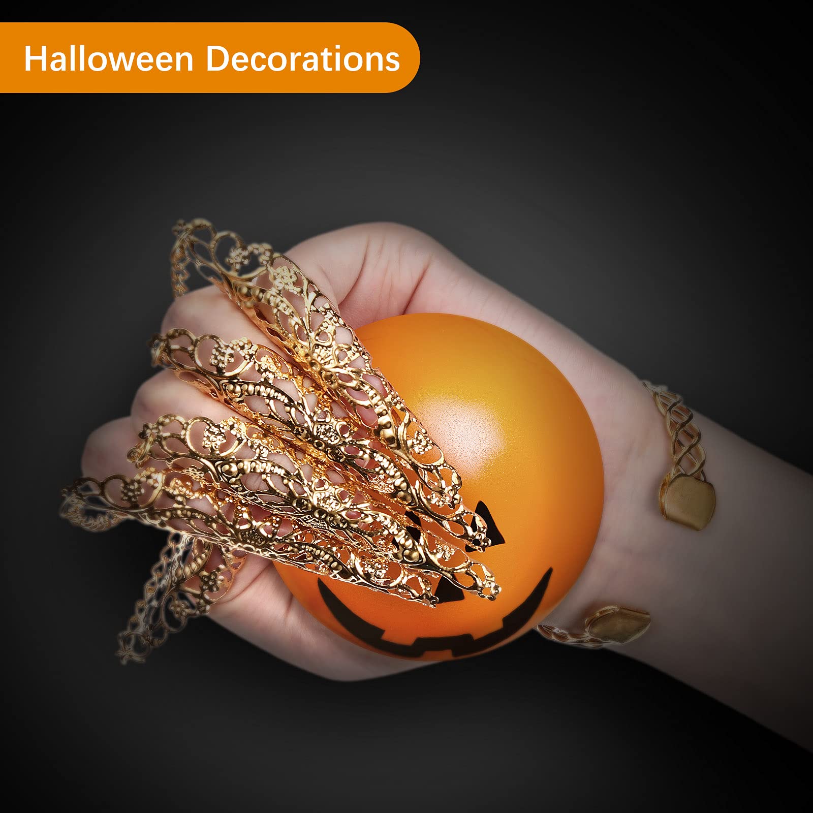 Maitys 2 Pcs Gold Bracelets Inlaid with Acrylic Women Belly Dance Gypsy Egyptian Bracelet with Finger Nails Halloween Costume (R