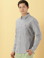 Thomas Scott Stripes Long Sleeve Casual Shirt with Spread Coller Shirts for Mens Navy
