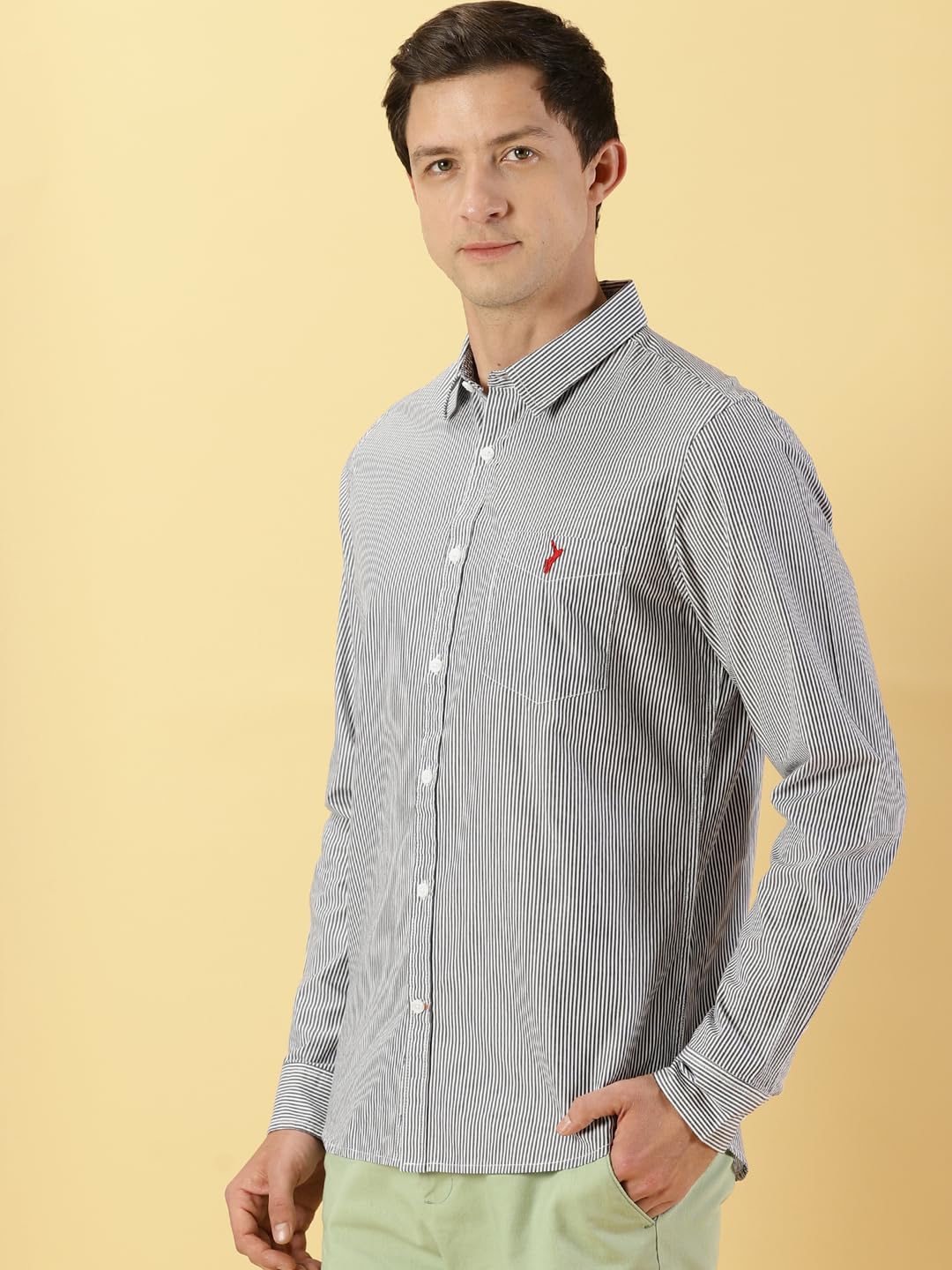 Thomas Scott Stripes Long Sleeve Casual Shirt with Spread Coller Shirts for Mens Navy