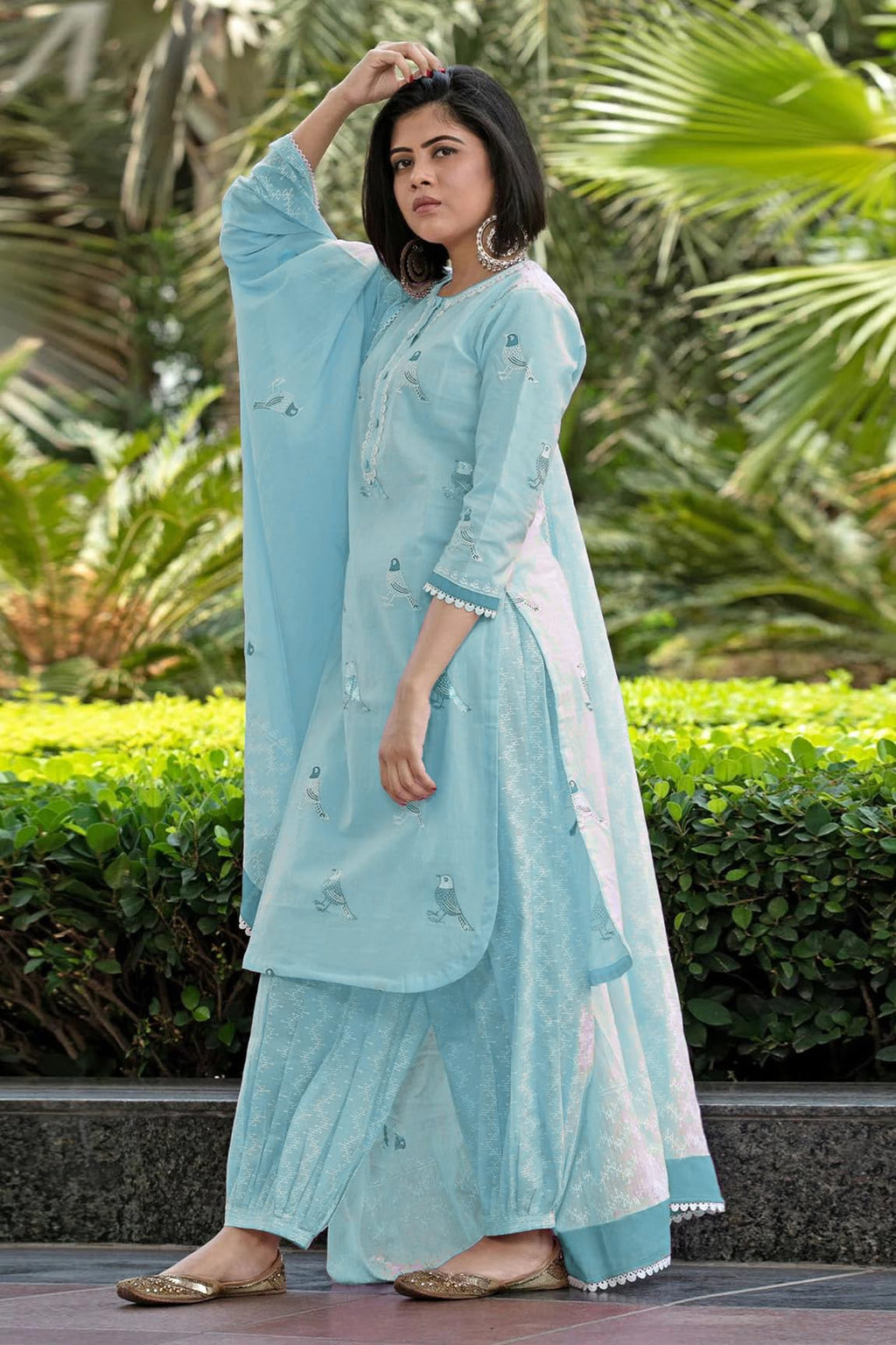 ANNI DESIGNER Women s Rayon Blend Kurta with Pants and Dupatta, Sky blue, M