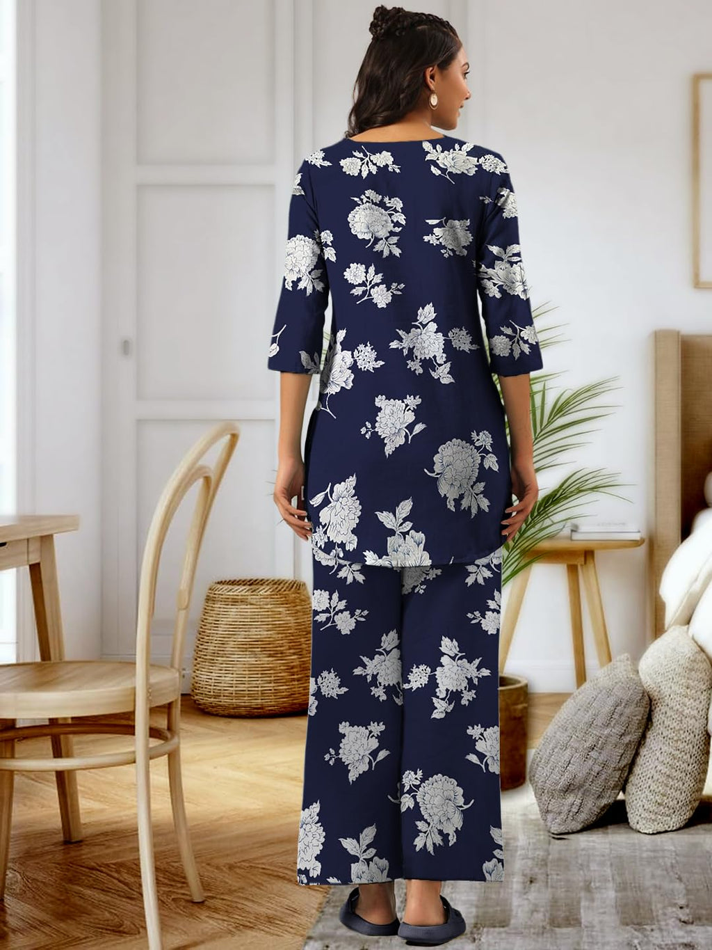 Tee Projekt Cotton Ethnic Wear Co Ord Set For Women | Travel Co Ord Set For Women Navy Blue