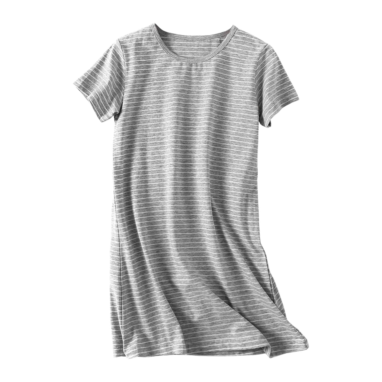 Uobzyaq Stripes Nightgowns for Kids Cotton Softness Daytime Sleepshirts Summer Nightdress Sleepwear for 3-10 Years Grey Size 13-
