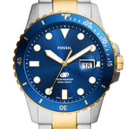 Fossil Men's Blue Quartz Stainless Steel Three-Hand Watch, Color: Two Tone/Blue Taper (Model: FS6034)