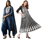Gosriki Women'S Embroidered Kurti & Kurti Pant Dupatta Set Combo Pack Of 2 (Doremi Navy & Kari Black-Gs_Xxl_Multi_Xx-Large)