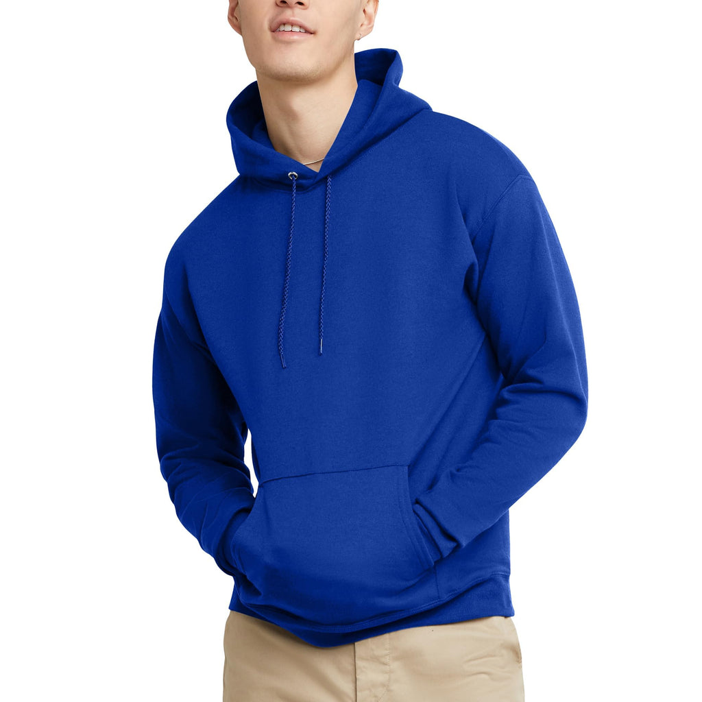 Hanes Men's Pullover EcoSmart Hooded Sweatshirt, Deep Royal, Large