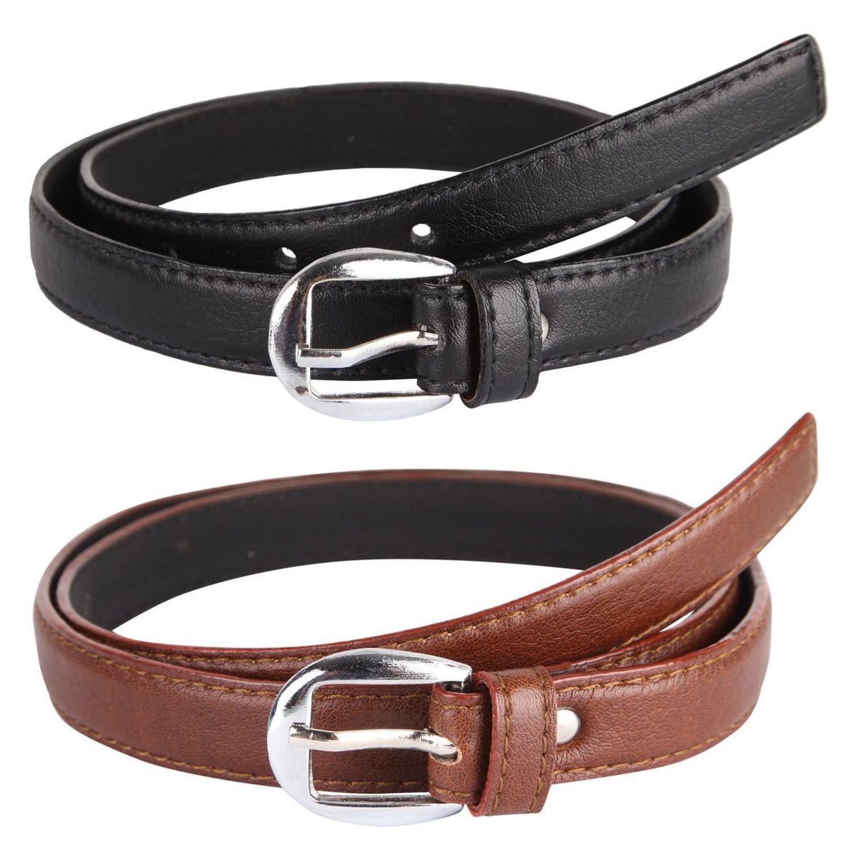 Pinkit Pu Leather Belt Combo Pack For Women/Ladies/Girls (Free Size, Fits Waist Size 26 To 34)  Black & Brown (Pack Of 2) 26-34