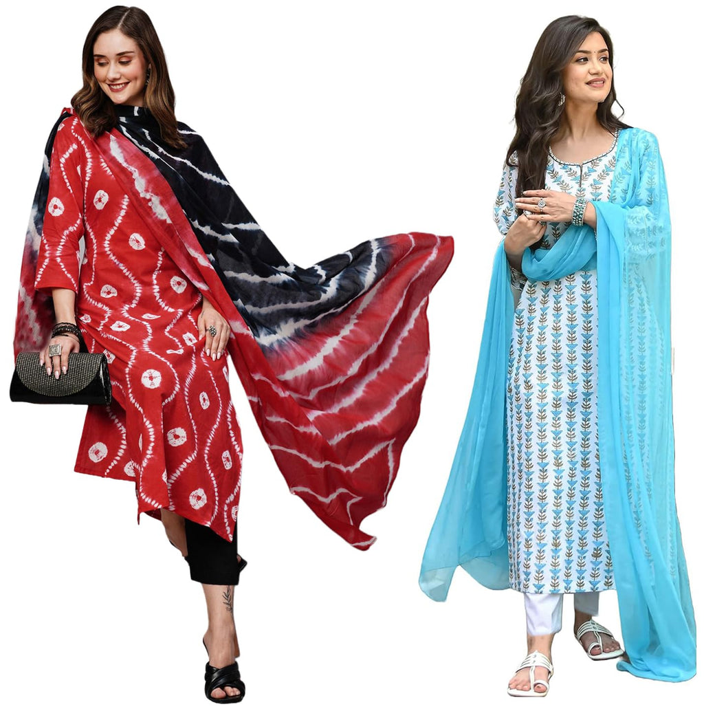 ANNI DESIGNER 2 Pack Ladies Cotton Blend Regular Fit Kurta, Multicolored, Medium
