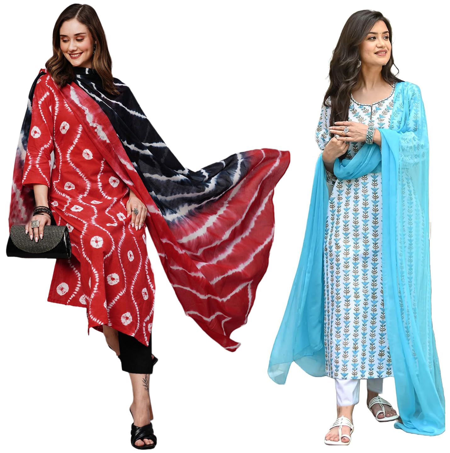ANNI DESIGNER 2 Pack Ladies Cotton Blend Regular Fit Kurta, Multicolored, Medium