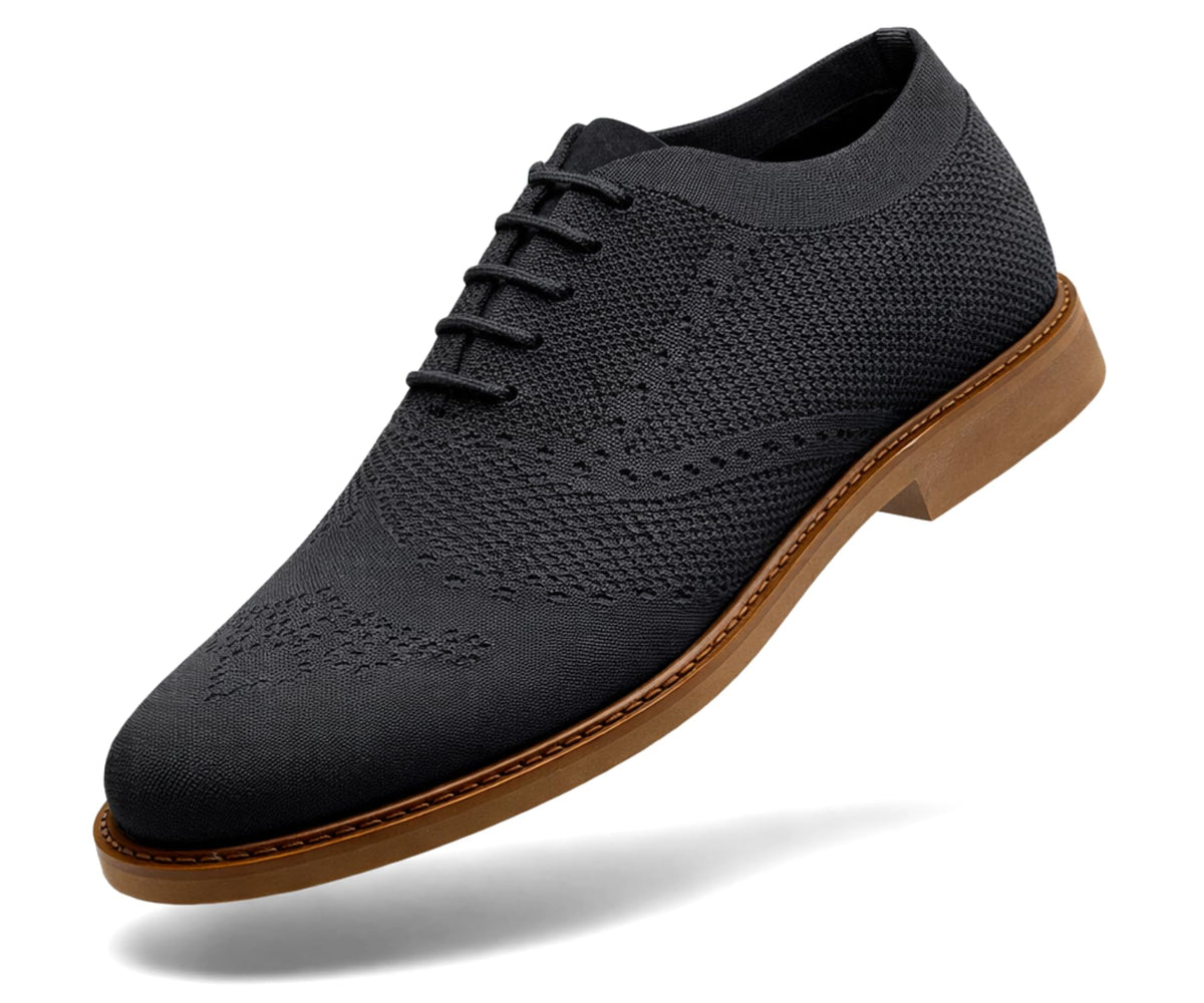 Kraasa Mens Casual LaceUp Oxford Shoes | Breathable Knit Upper | Lightweight & Comfortable | Stylish Brown Sole | Office Black  10