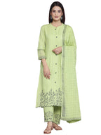 Libas Womens Woven Design Cotton Straight Kurta With Trousers and Dupatta
