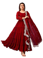 Fashion Basket Georgette Solid Anarkali Kurta Set For Women Maroon