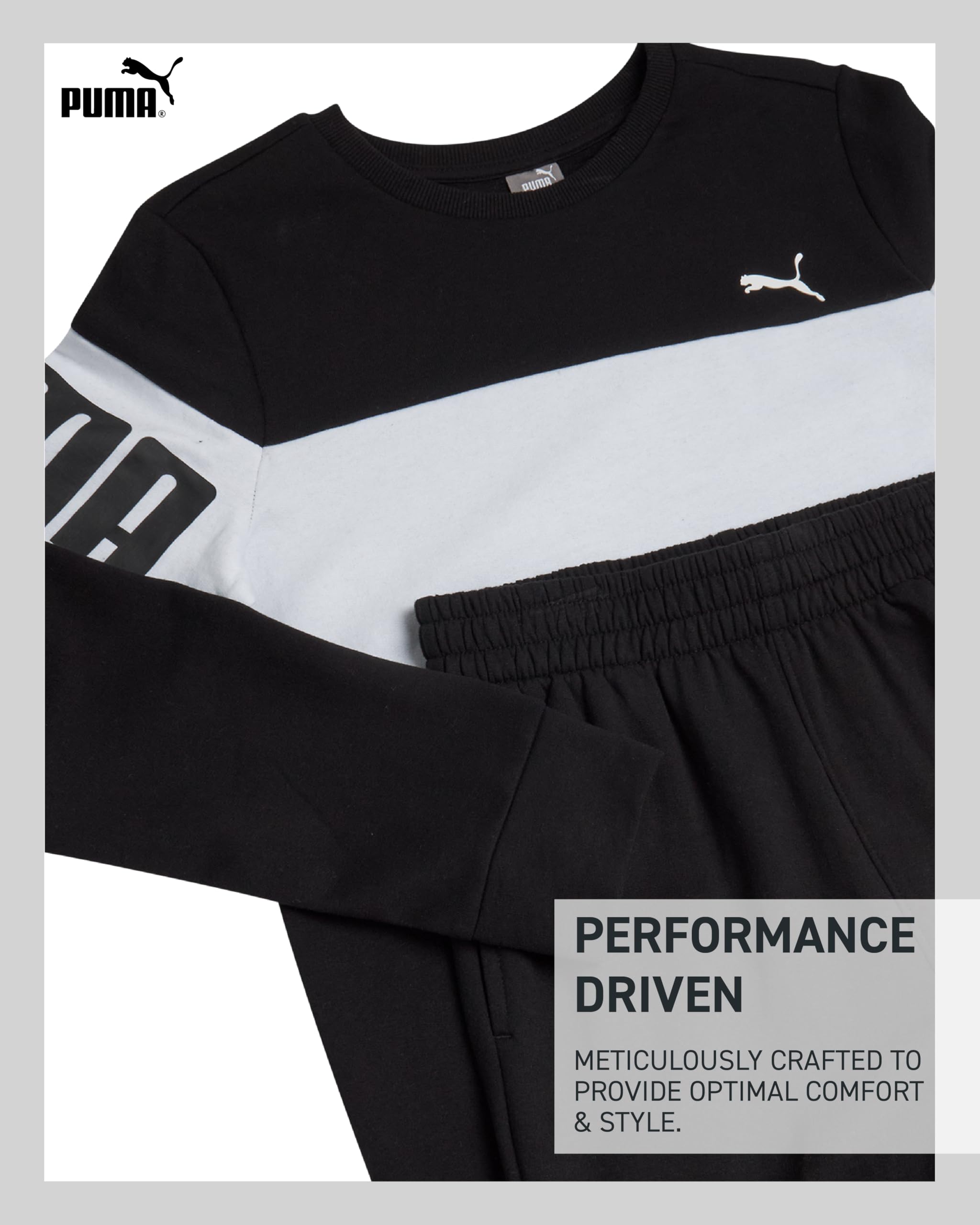 PUMA Boys' Jogger Set - 2 Piece Soft Fleece Pullover Crewneck Sweatshirts and Sweatpants For Boys - Casual Active Set (4-16), Si