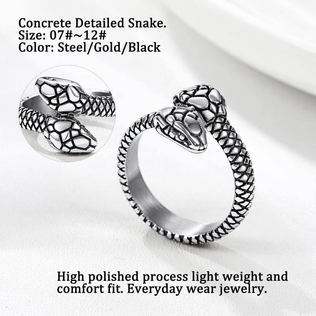 Bestyle Cool Stainless Steel Snake Ring for Women Men Cool Rings Snake Jewelry Gothic Punk Finger Rings Fashion Halloween Costum