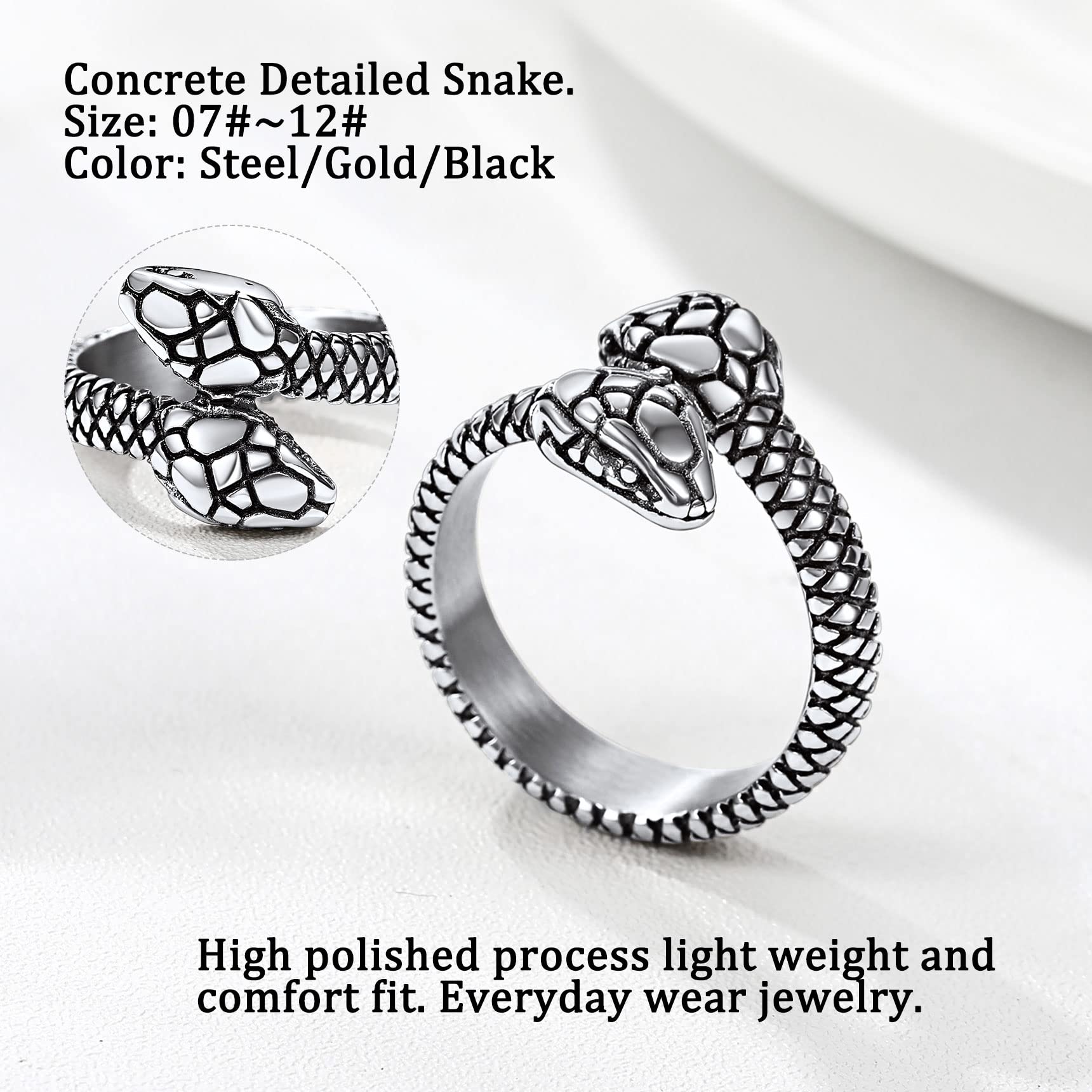 Bestyle Cool Stainless Steel Snake Ring for Women Men Cool Rings Snake Jewelry Gothic Punk Finger Rings Fashion Halloween Costum