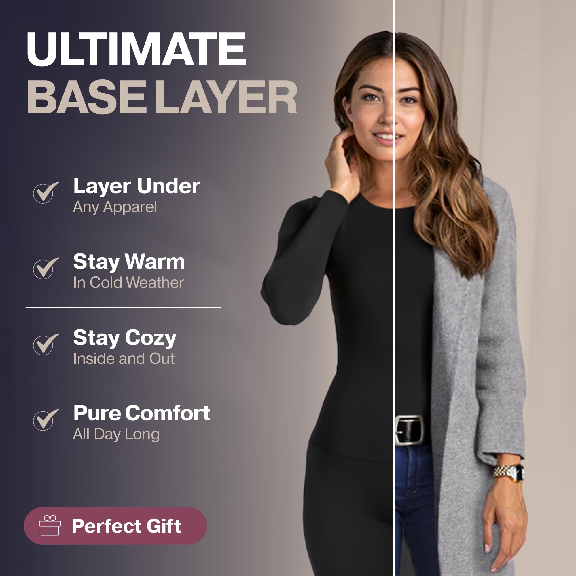 Thermajane Long Johns Thermal Underwear for Women Fleece Lined Base Layer Pajama Set Cold Weather (X-Large, Christmas Print)