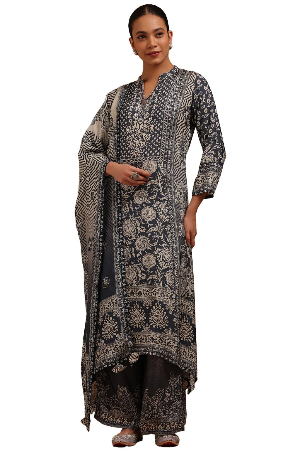 Soch Women Muslin Botanical Print Suit Set with with Beads and Stones