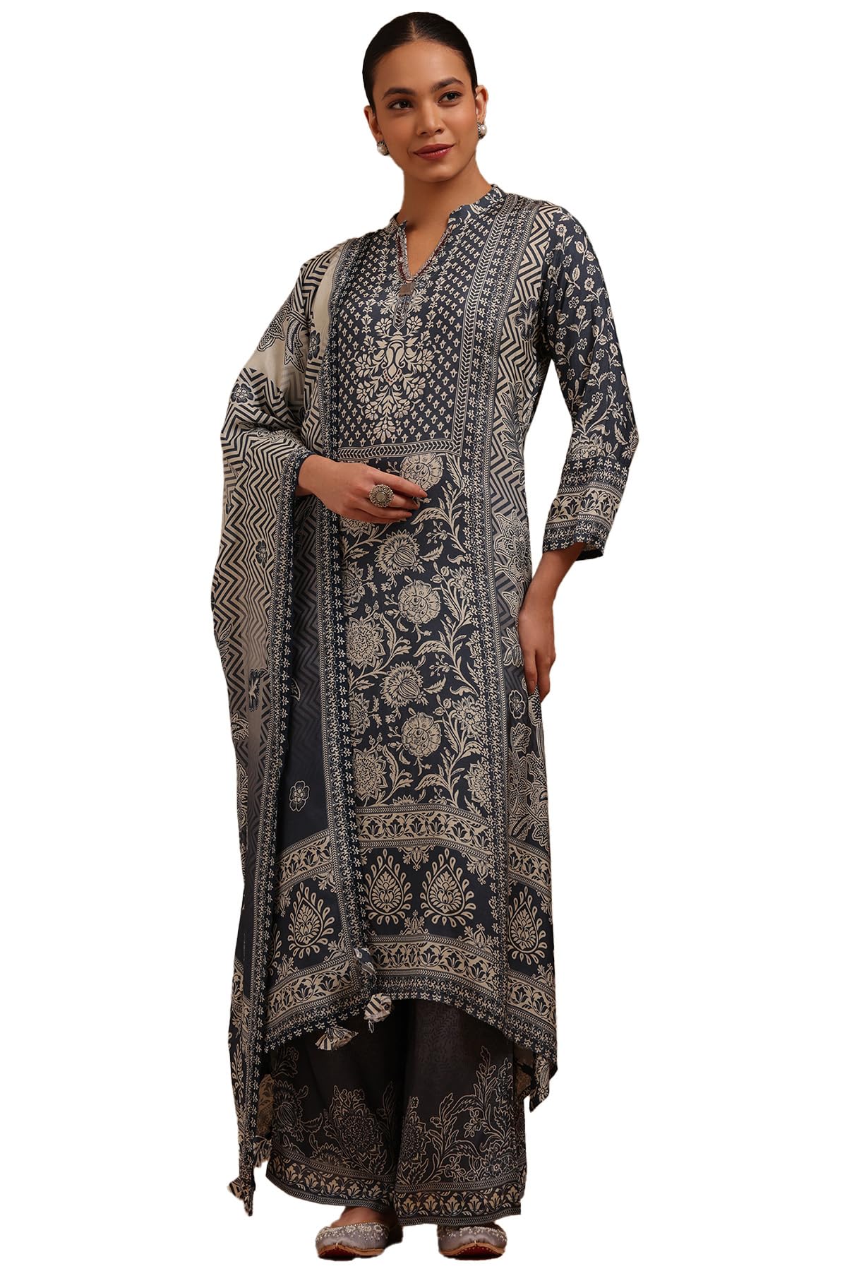 Soch Women Muslin Botanical Print Suit Set with with Beads and Stones