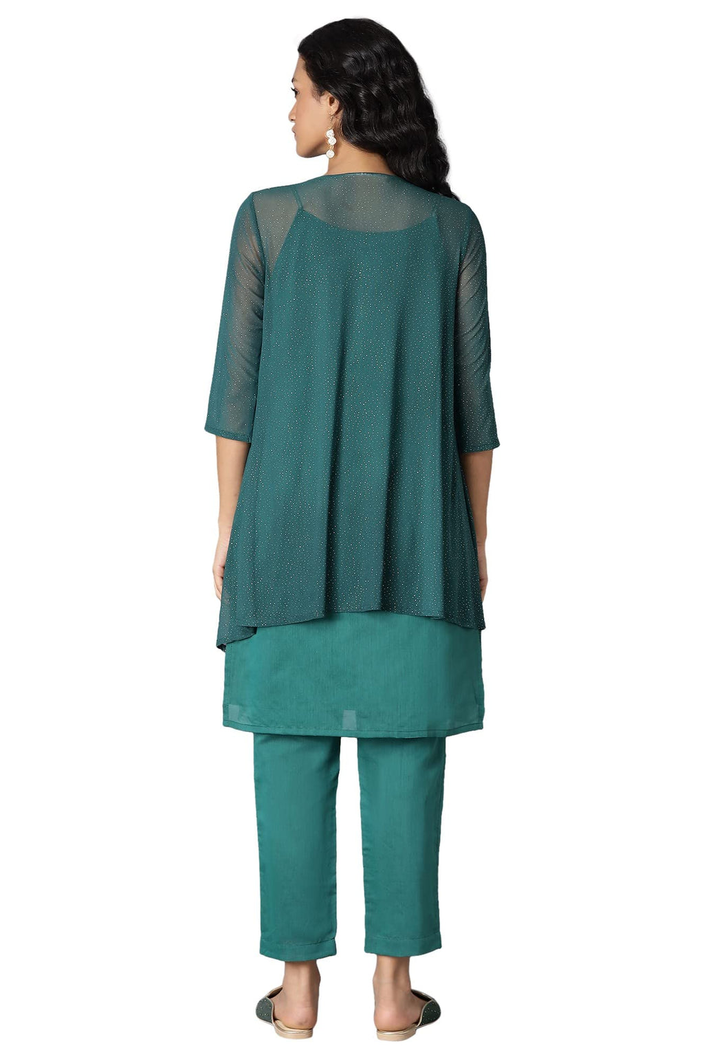 Aurelia Women'S Polyester Red Polka Dots Front Open A-Line Kurta Set